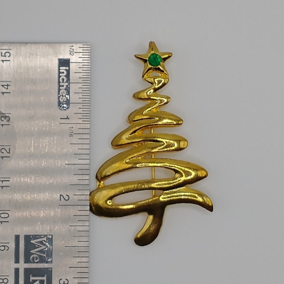 Vintage Gold Tone Scribble Christmas Tree Brooch - Picture 2 of 3